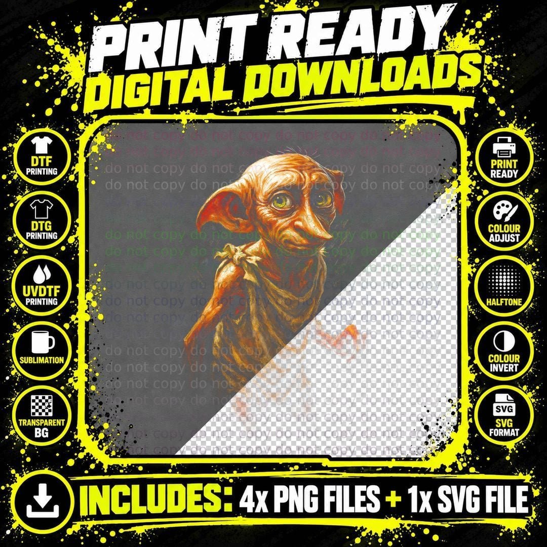 House Elf Creature T-Shirt, Halftone Fantasy Magic Png SVG Digital Bundle