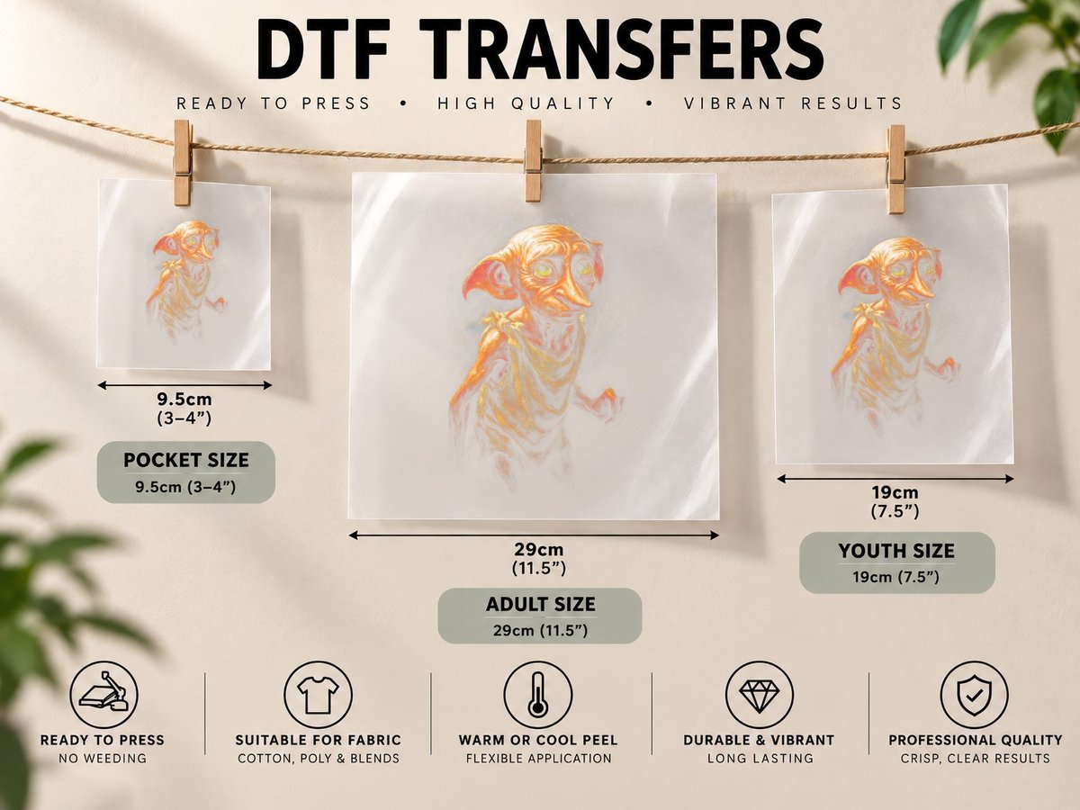 House Elf Creature, Halftone Fantasy Magic Graphic DTF Transfer Iron On