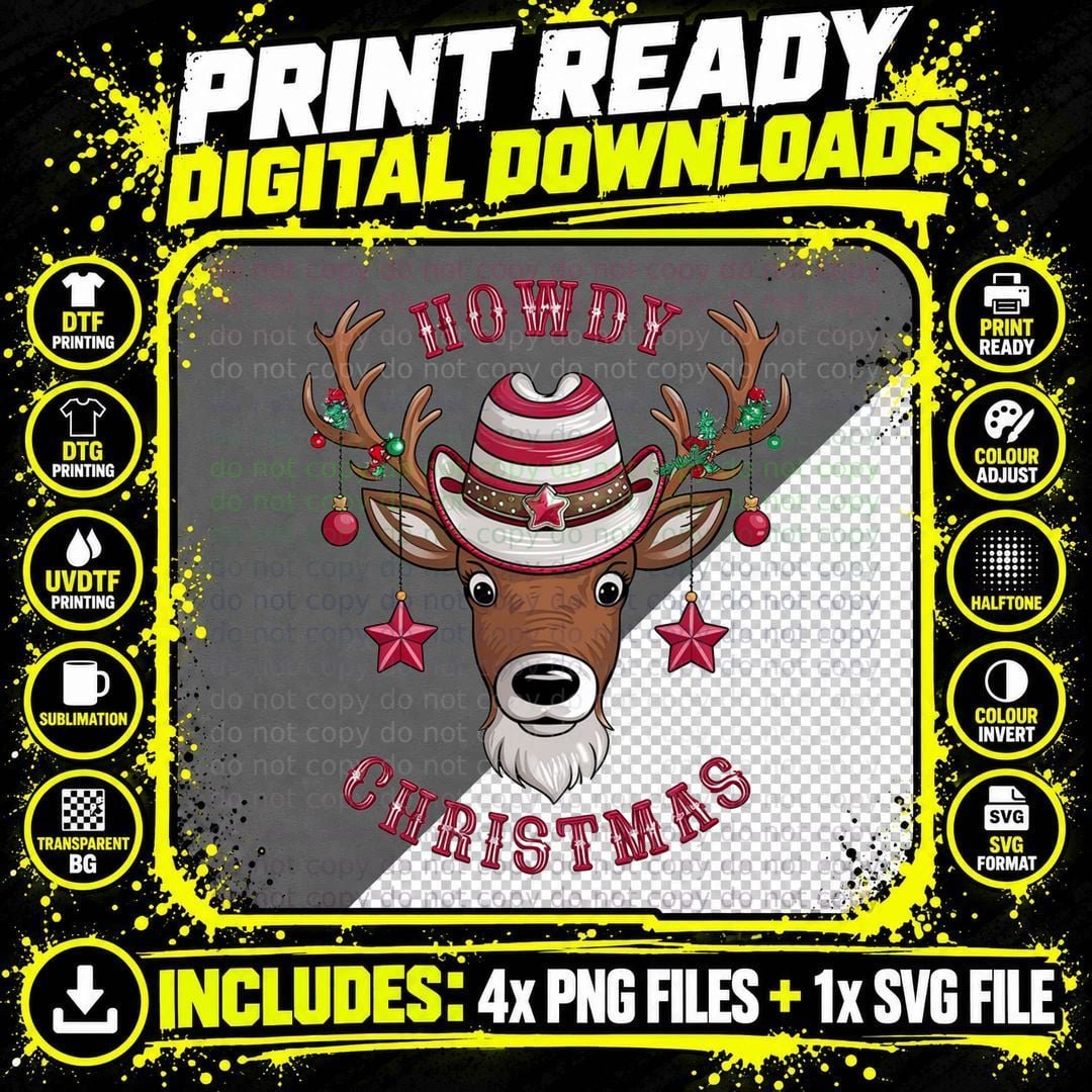 Howdy Christmas Art T-Shirt, Funny Xmas Tee Png SVG Digital Bundle