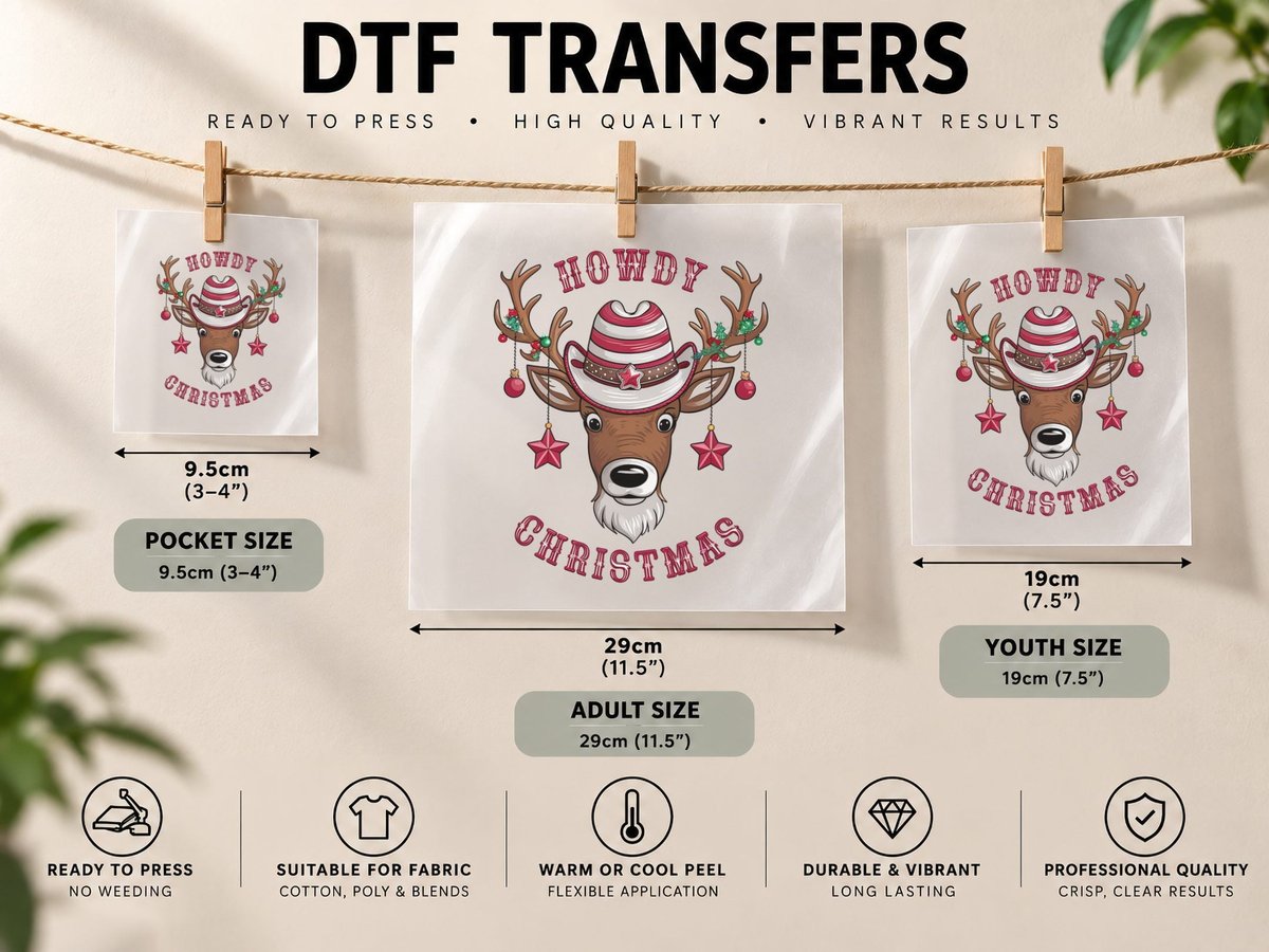 Howdy Christmas Art, Funny Xmas, Ugly DTF Transfer Iron On