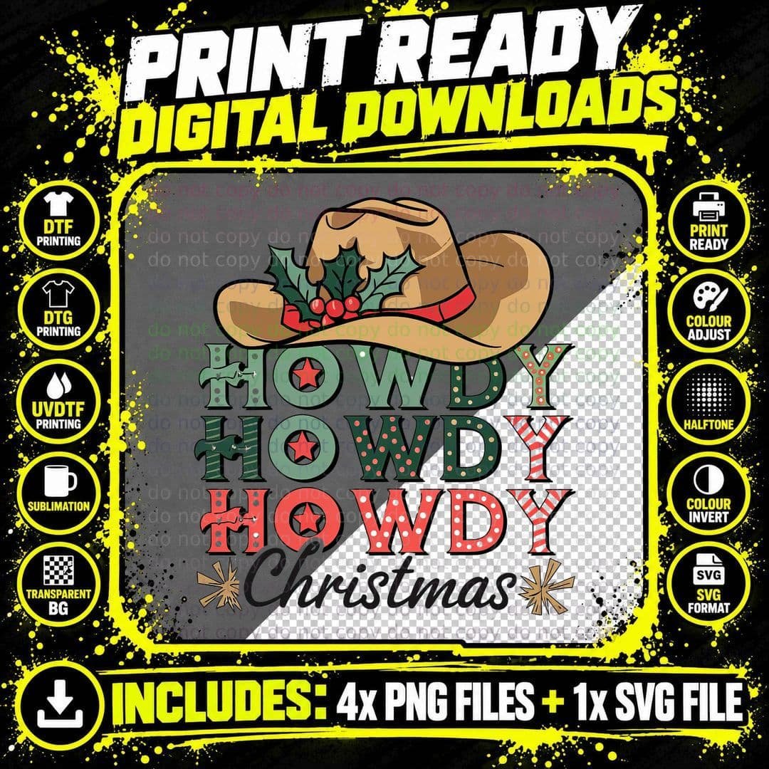 Howdy Christmas Western T-Shirt, Festive Cowboy Png SVG Digital Bundle