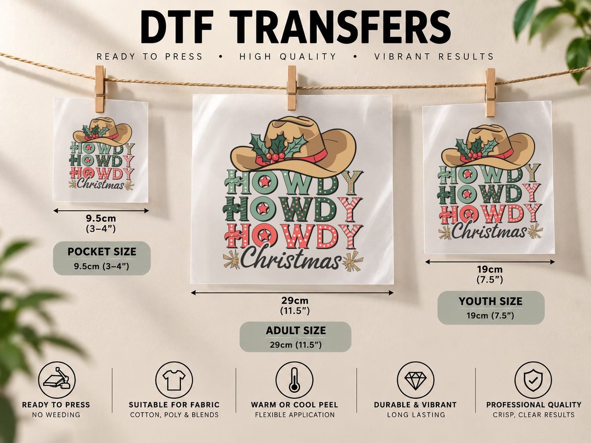 Howdy Christmas Western, Festive Cowboy Christmas Hat DTF Transfer Iron On