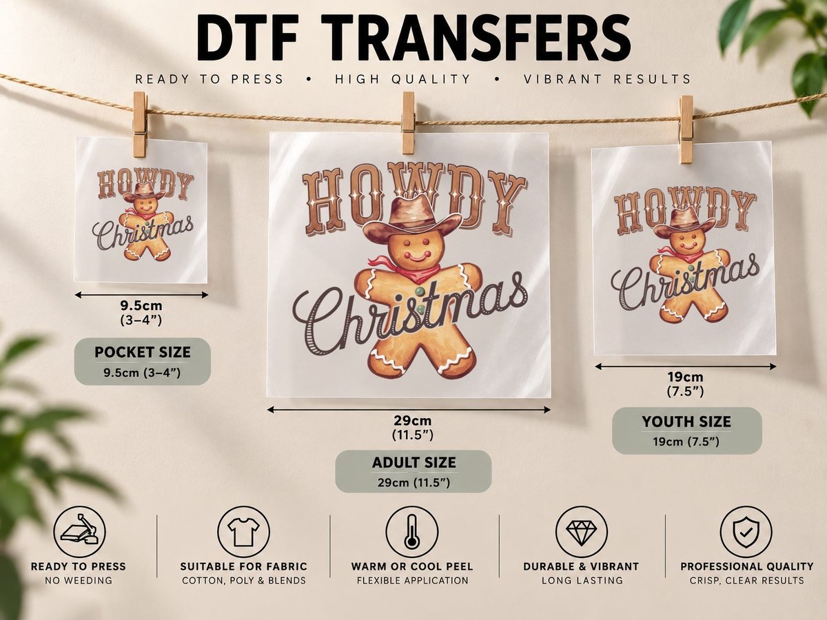 Howdy Christmas Western, Gingerbread Cowboy Cookie Graphic DTF Transfer Iron On