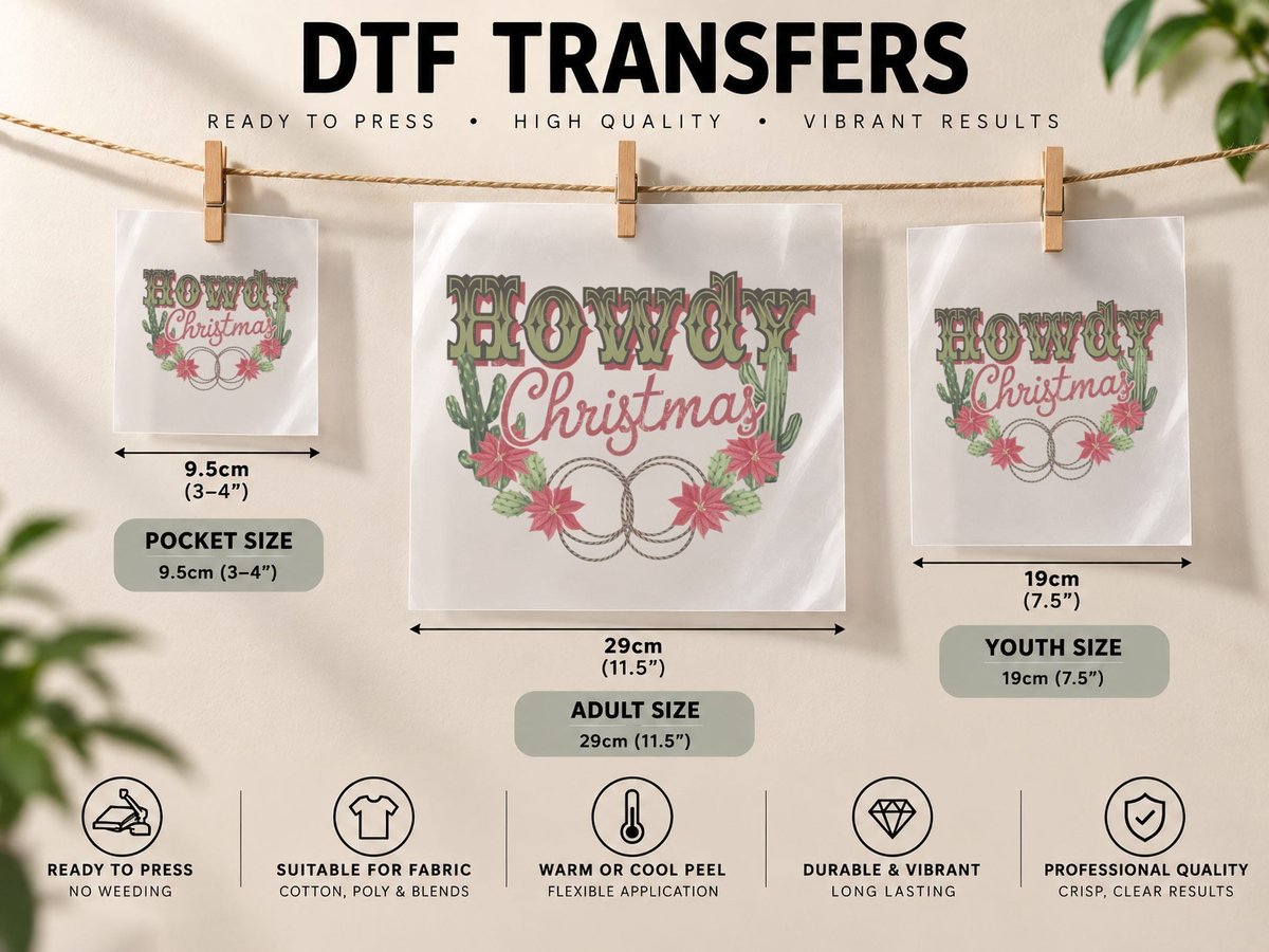 Howdy Christmas Western, Western Christmas Floral Cactus DTF Transfer Iron On