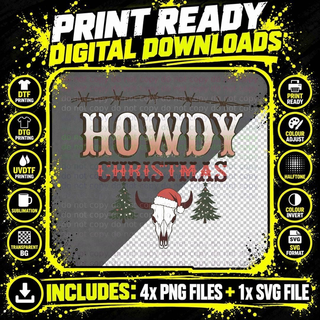 Howdy Christmas Western T-Shirt, Western Christmas Scene Png SVG Digital Bundle
