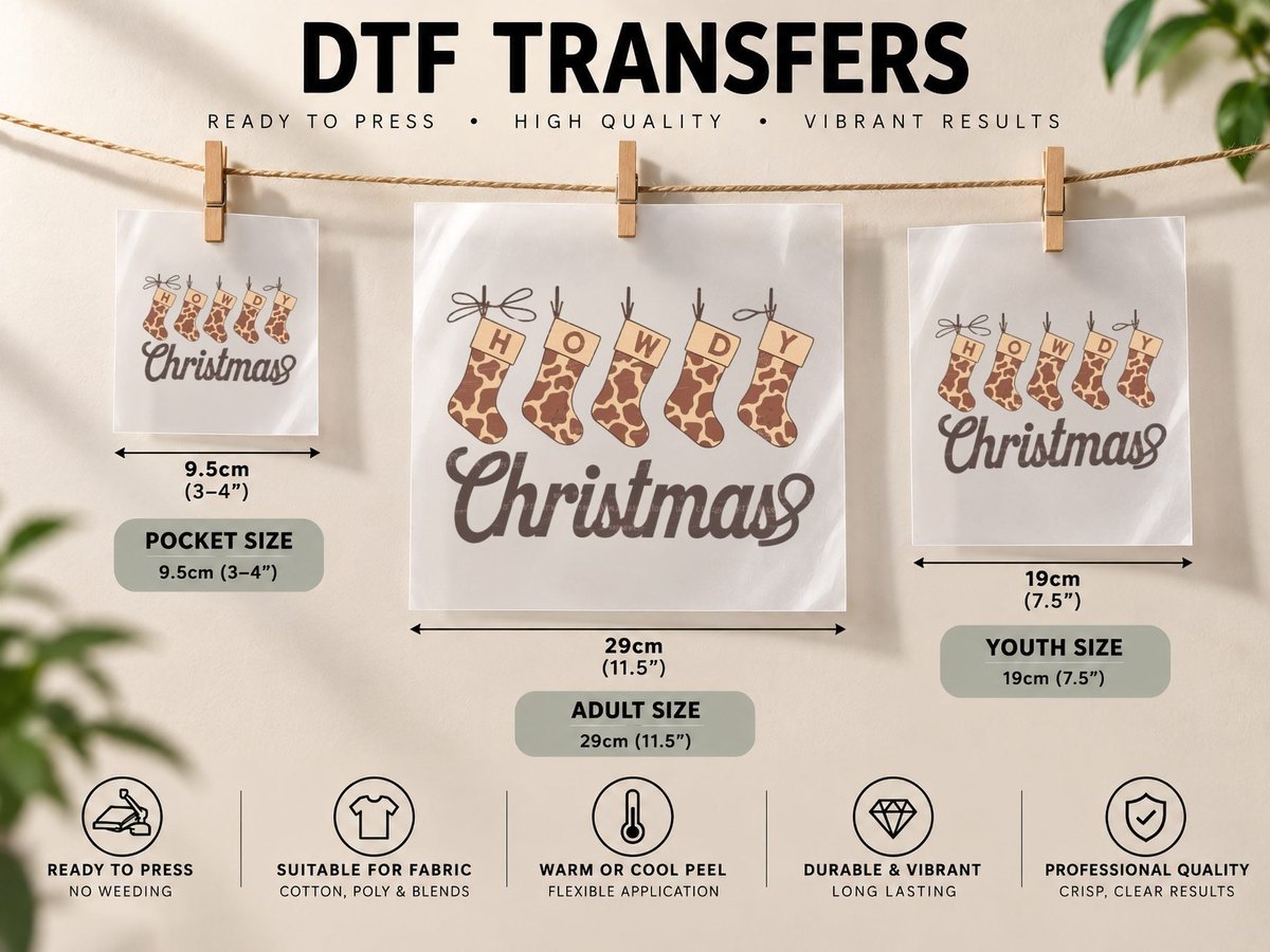 Howdy Western, Christmas Stockings Patterned with Graphic DTF Transfer Iron On