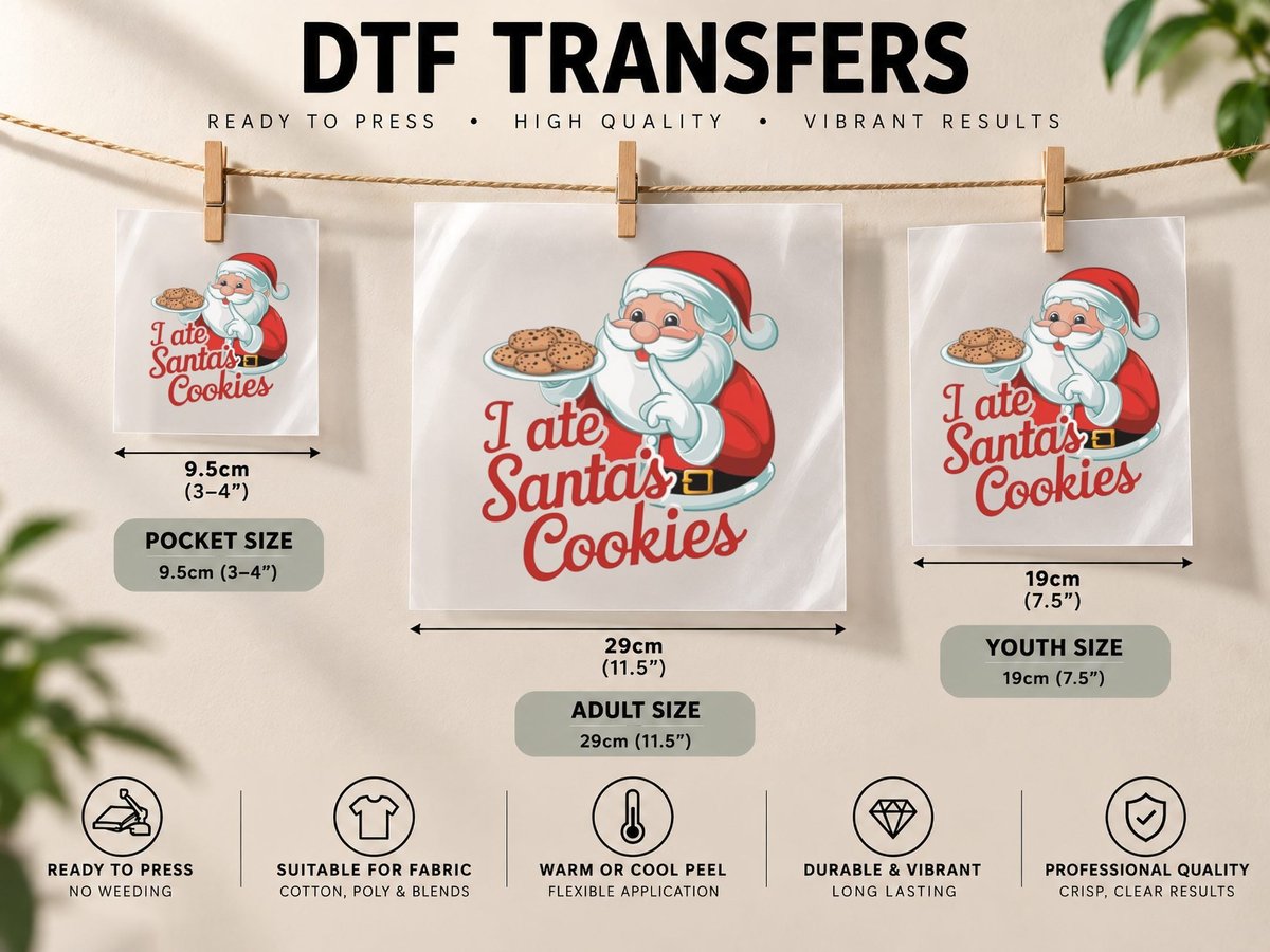 I Ate Santa's Cookies Christmas, Funny Xmas, Holiday Gift DTF Transfer Iron On