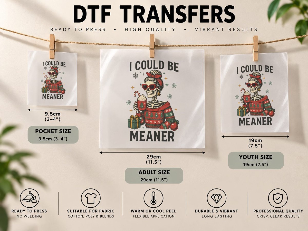 I Could Be Meaner Christmas, Funny Xmas, Xmas Humor DTF Transfer Iron On