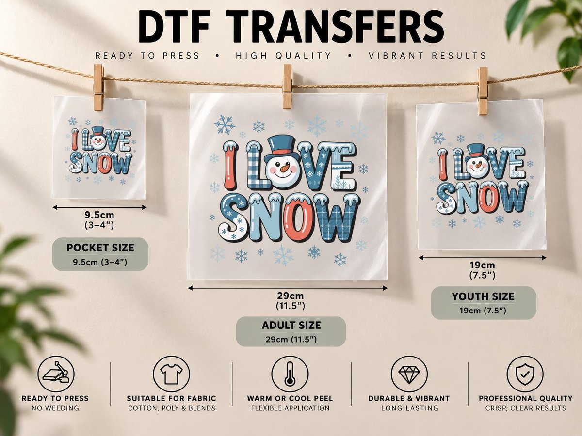 I Love Snow Winter, Snowman with Snowflakes Graphic DTF Transfer Iron On