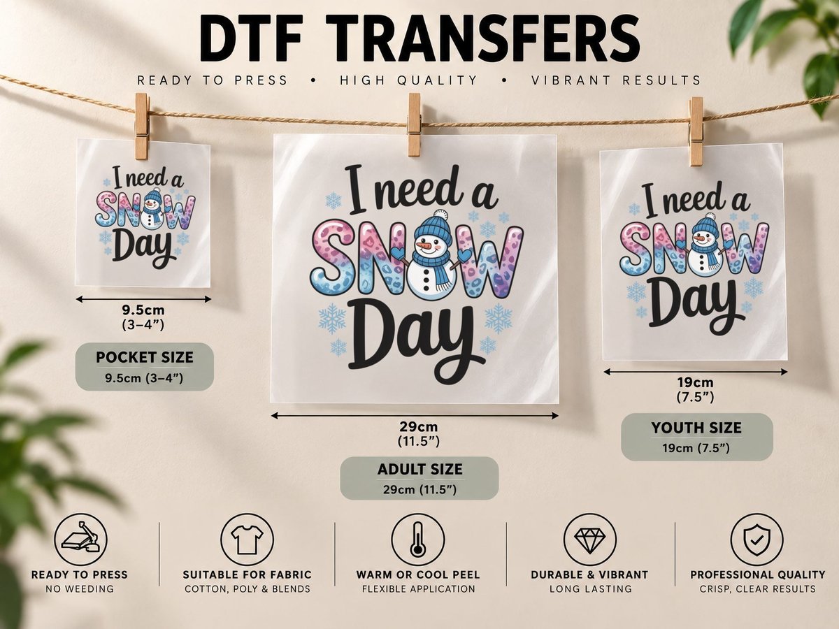 I Need a Snow Day Winter, Snowman with Snowflakes Graphic DTF Transfer Iron On