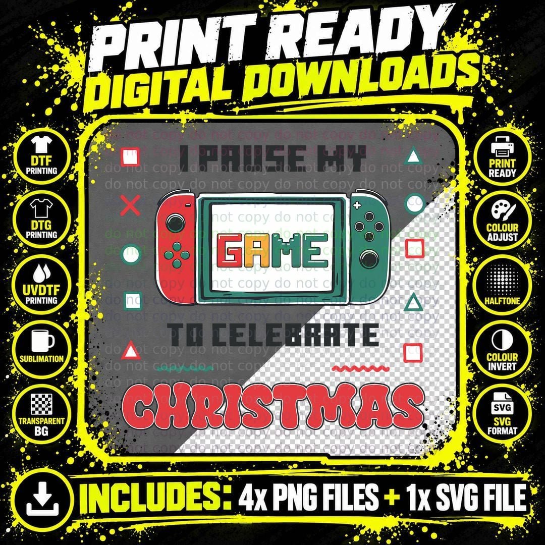 I Pause My Game to Celebrate Christmas T-Shirt Png SVG Digital Bundle