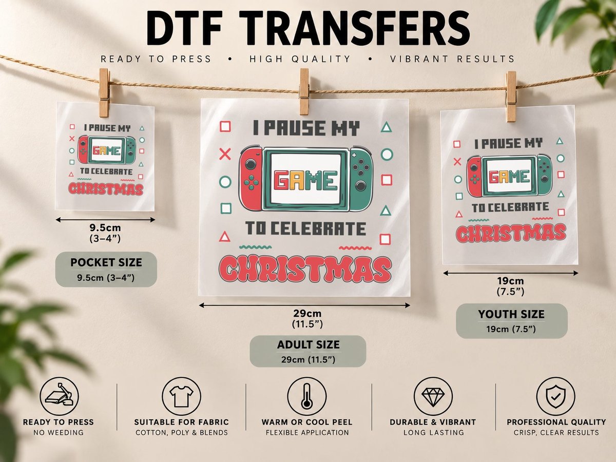 I Pause My Game to Celebrate Christmas, Funny Xmas DTF Transfer Iron On