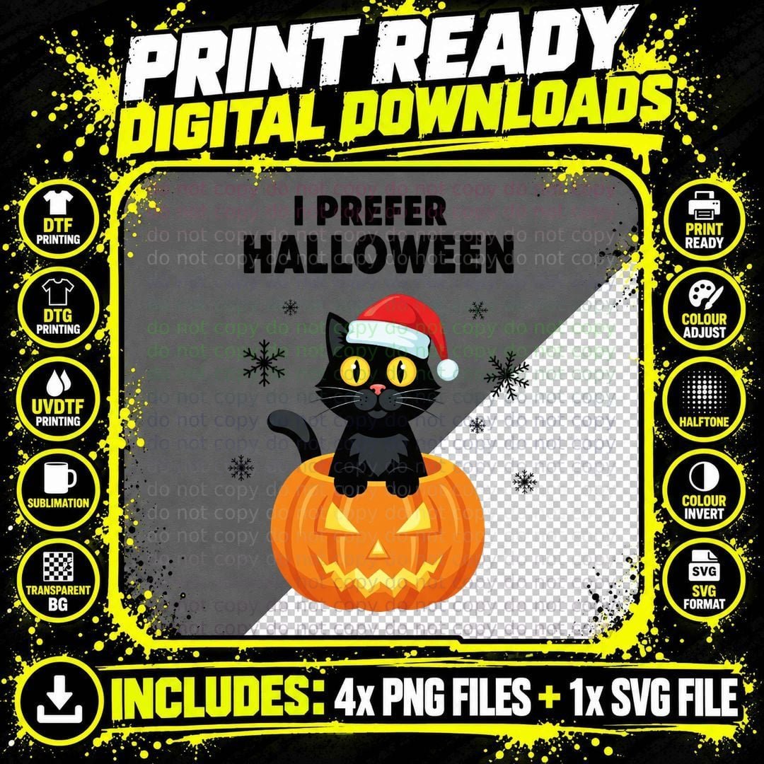I Prefer Halloween Funny Halloween T-Shirt Png SVG Digital Bundle