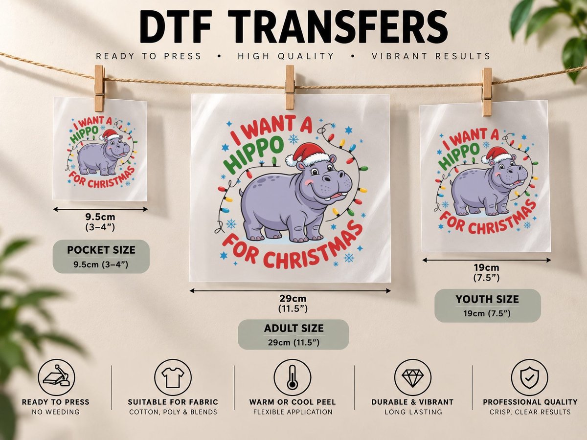 I Want a Hippo for Christmas, Funny Xmas DTF Transfer Iron On