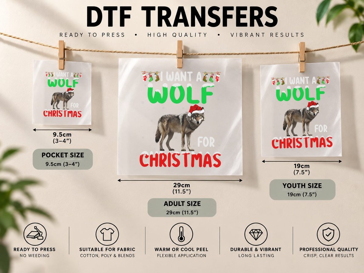 I Want for Christmas Xmas Holiday Wolf Christmas DTF Transfer Iron On