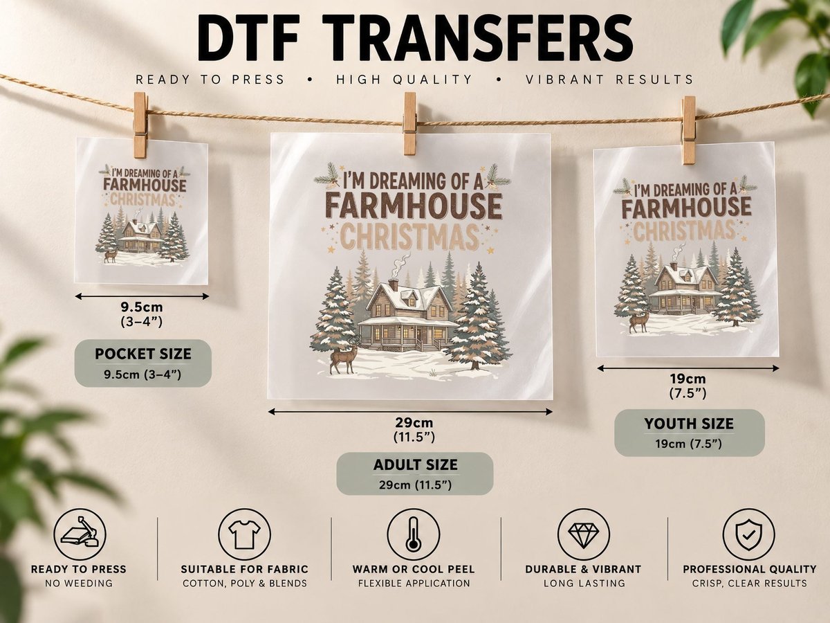 I'm Dreaming of a Farmhouse Christmas Heartbeat DTF Transfer Iron On