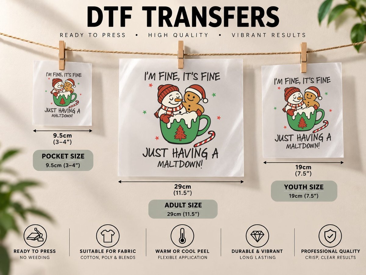 I'm Fine Everything Is Fine Christmas, Funny Xmas DTF Transfer Iron On