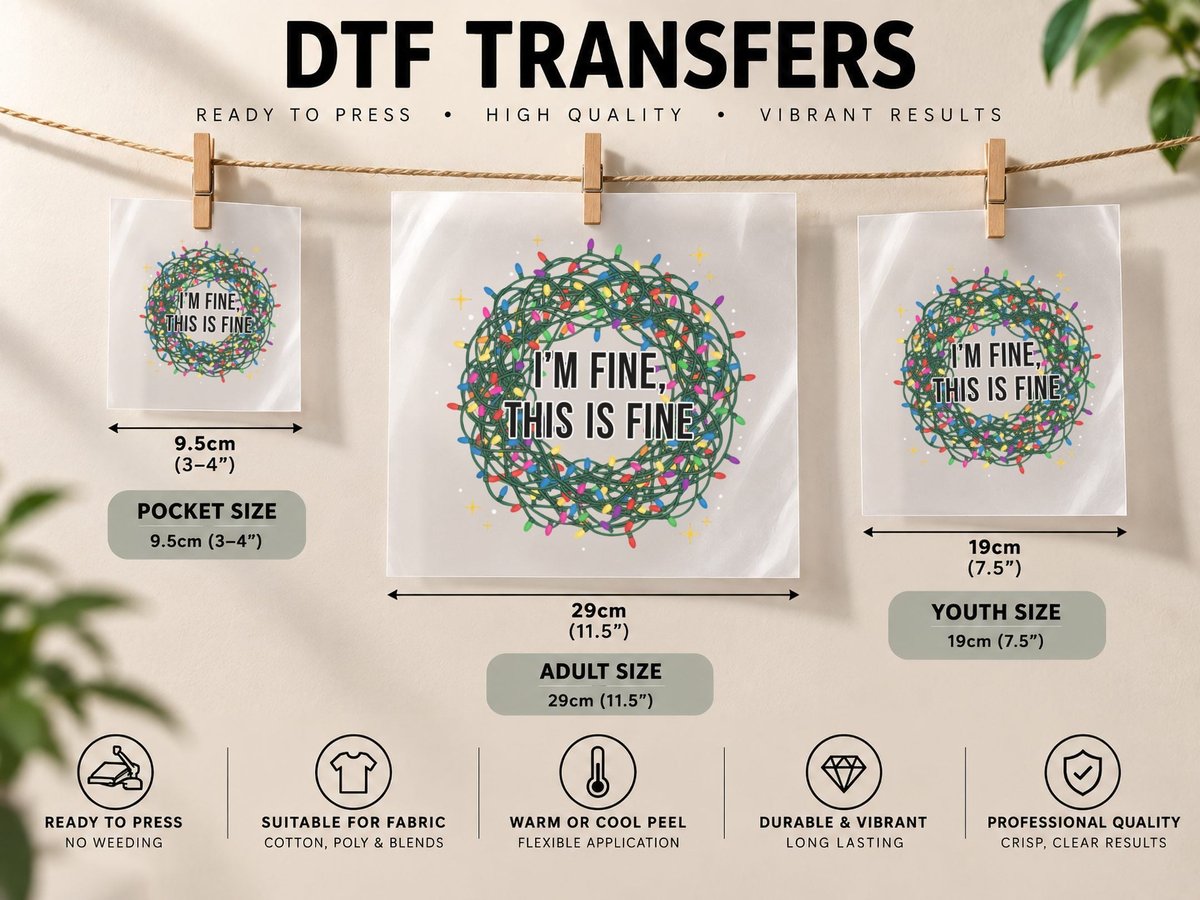 I'm Fine This Is Fine Christmas, Funny Xmas, Ugly DTF Transfer Iron On