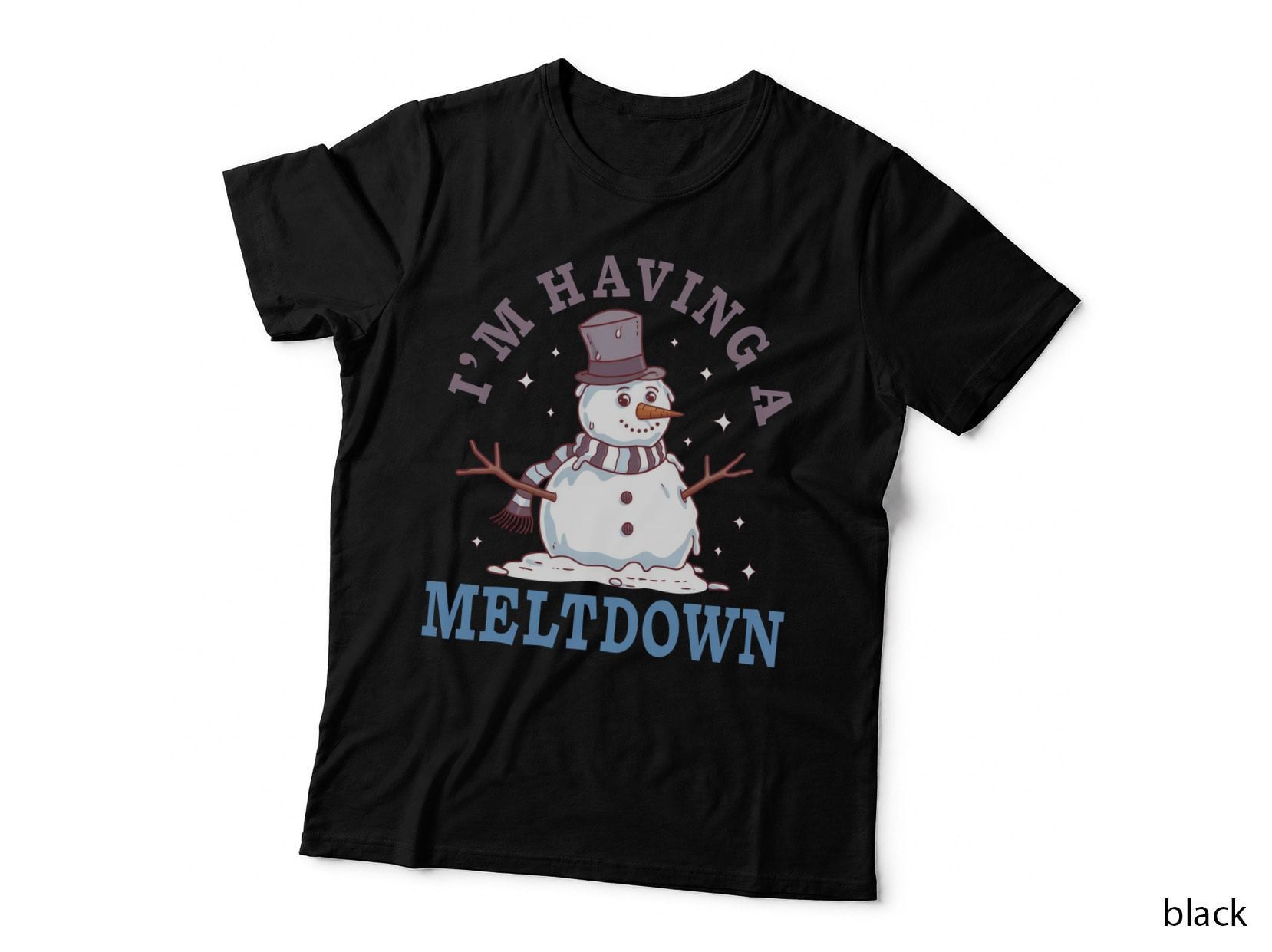 I'm Having a Meltdown Winter T-Shirt, Melting Snowman with Top Hat Graphic Tee