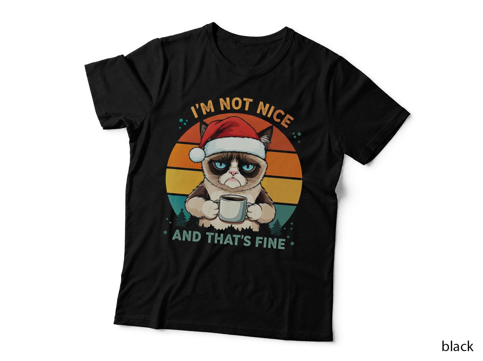 I'm Not Nice and That's Fine Funny Cat T-Shirt, Grumpy Cat in Santa Hat Holding