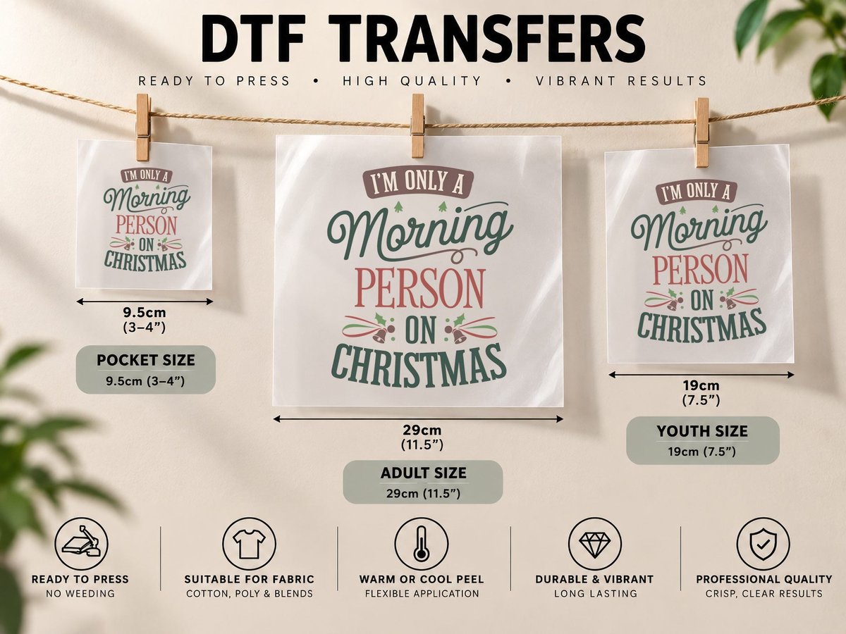 I'm Only a Morning Person on Christmas, Funny Xmas DTF Transfer Iron On