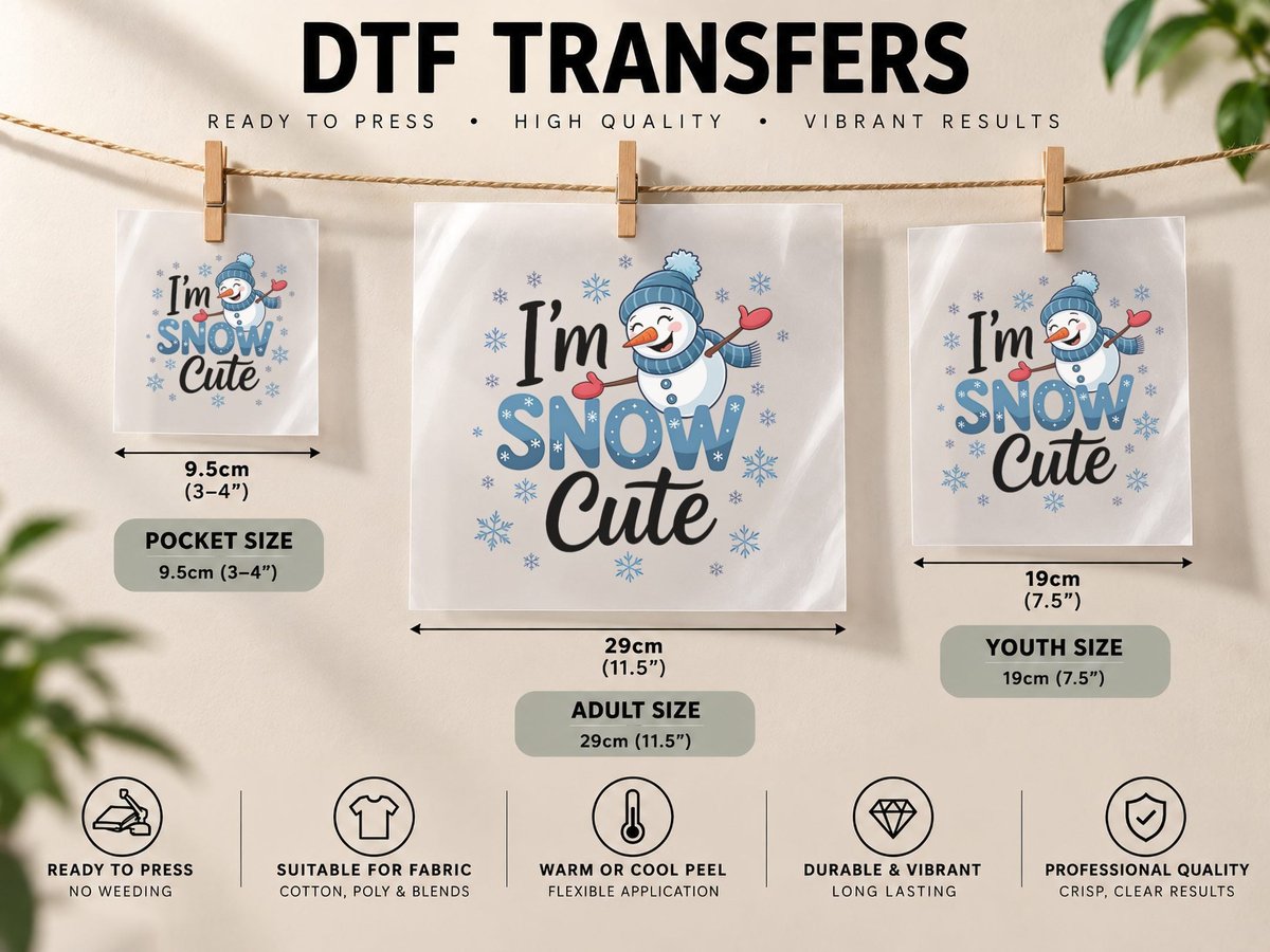 I'm Snow Cute Winter, Snowman Holding Shovel with Graphic DTF Transfer Iron On