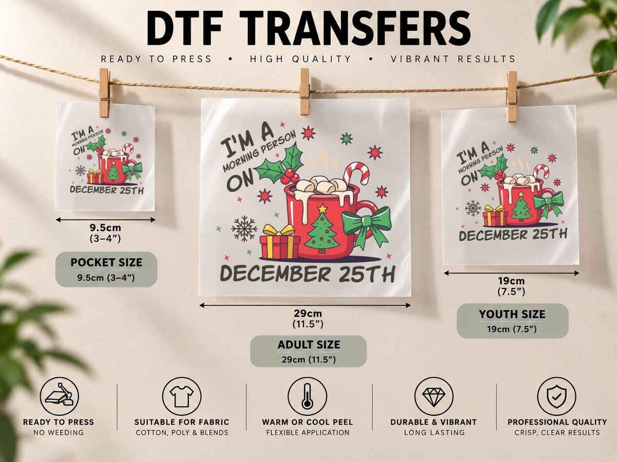 I'm a Morning Person on December 25th Christmas, Funny Xmas DTF Transfer Iron On