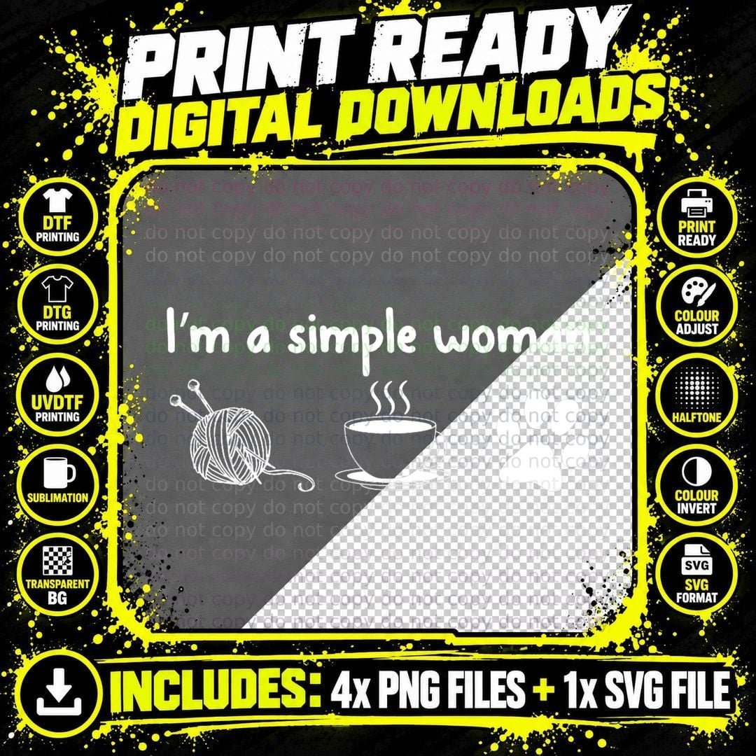 I'm a Simple Woman Knitting Gift for Knitters Christmas Png SVG Digital Bundle