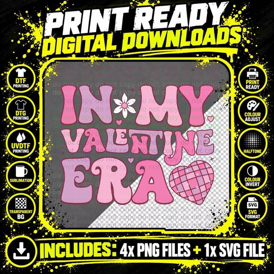 In My Valentine Era Multicolor Bubble Letters Disco Ball Png SVG Digital Bundle