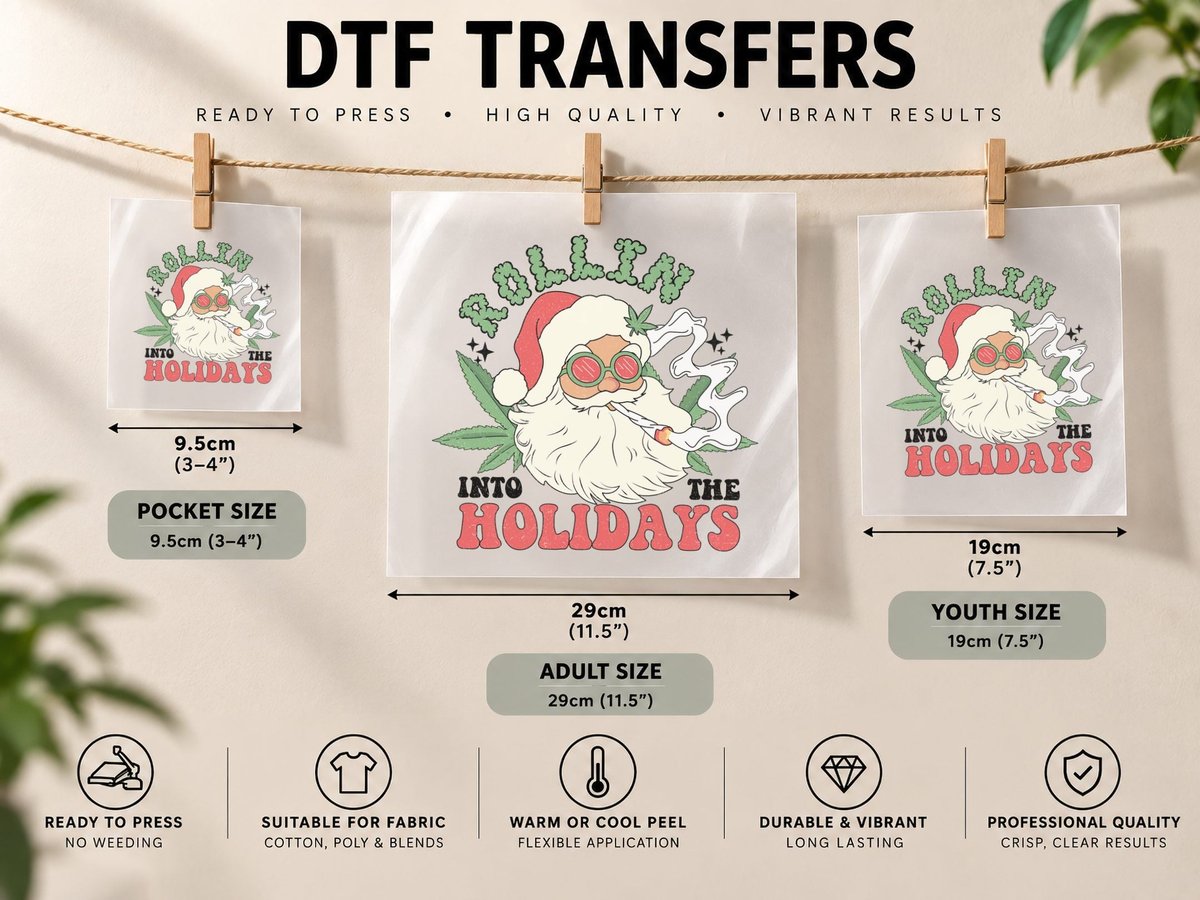 Into the Holidays Christmas, Santa Smoking Weed Graphic DTF Transfer Iron On