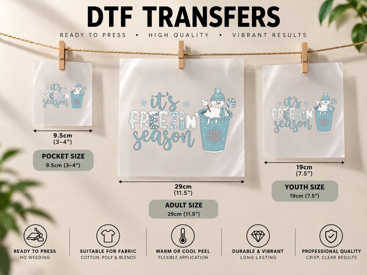 It's Freezin' Season Winter, Snowman in Cup with Candy DTF Transfer Iron On