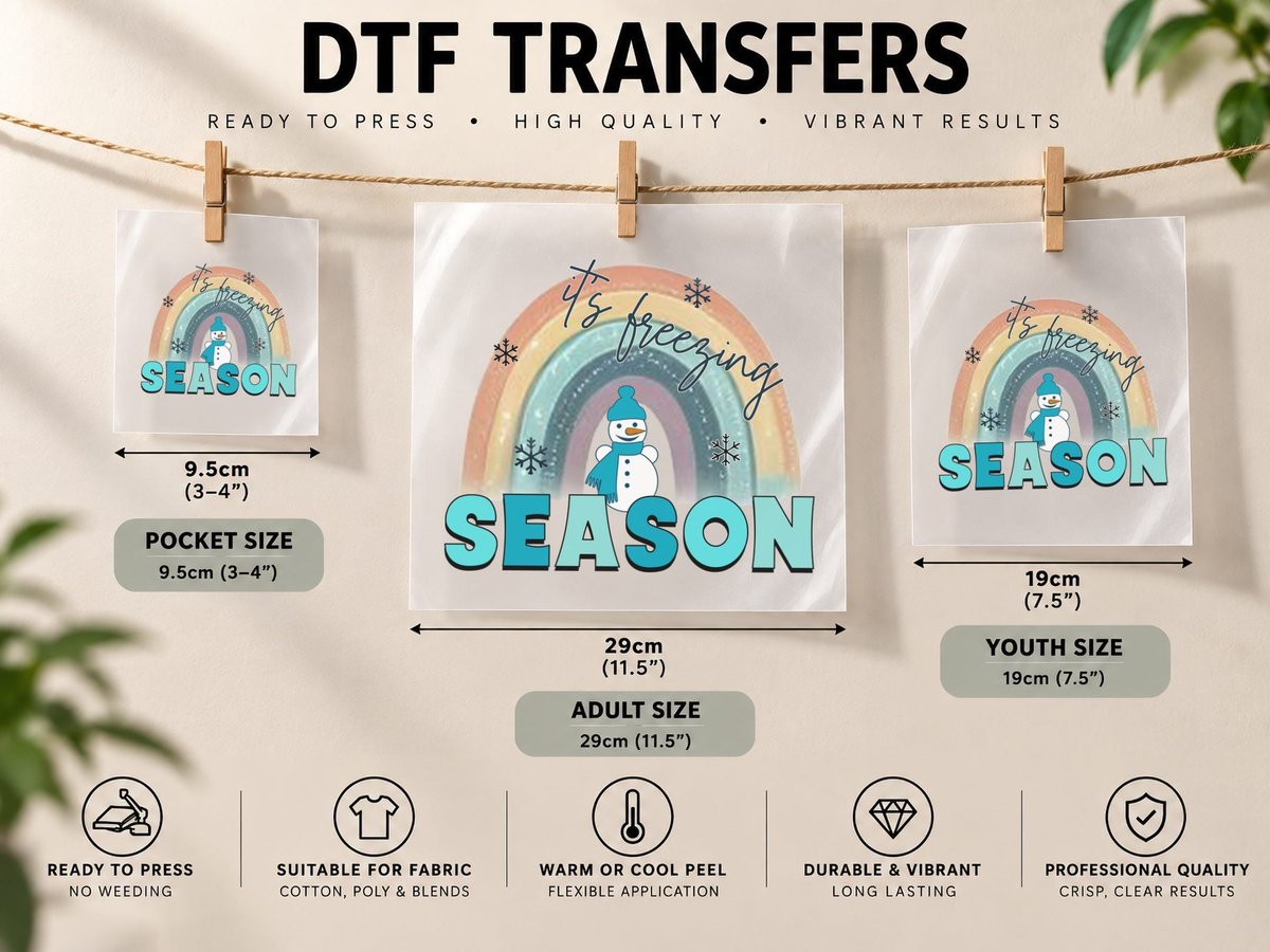 It's Freezing Season Winter, Snowman Under Rainbow with DTF Transfer Iron On