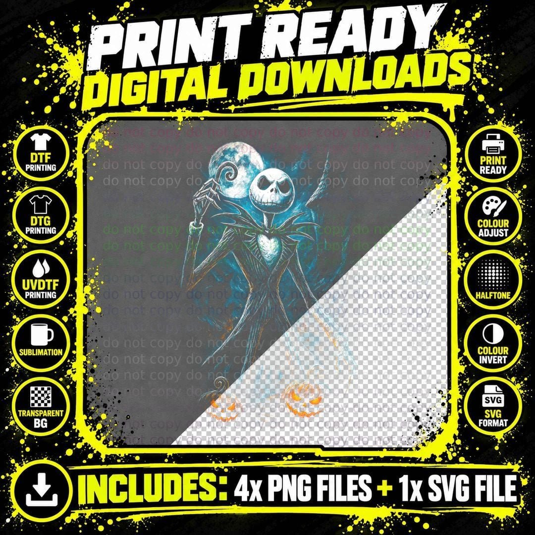 Jack Skellington T-Shirt, Halftone Nightmare Christmas Png SVG Digital Bundle