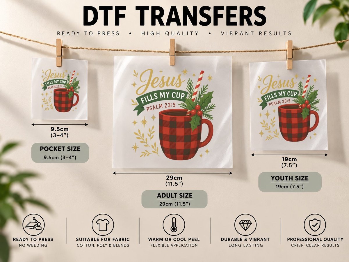 Jesus Fills My Cup Psalm 23 5 Christmas, Funny Xmas DTF Transfer Iron On