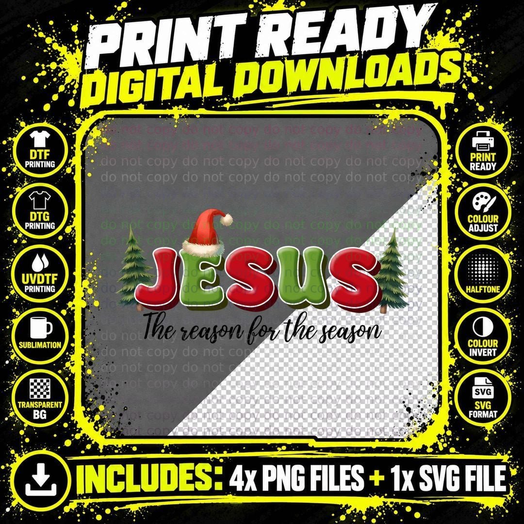 Jesus the Reason for the Season Christmas Theme Red Png SVG Digital Bundle