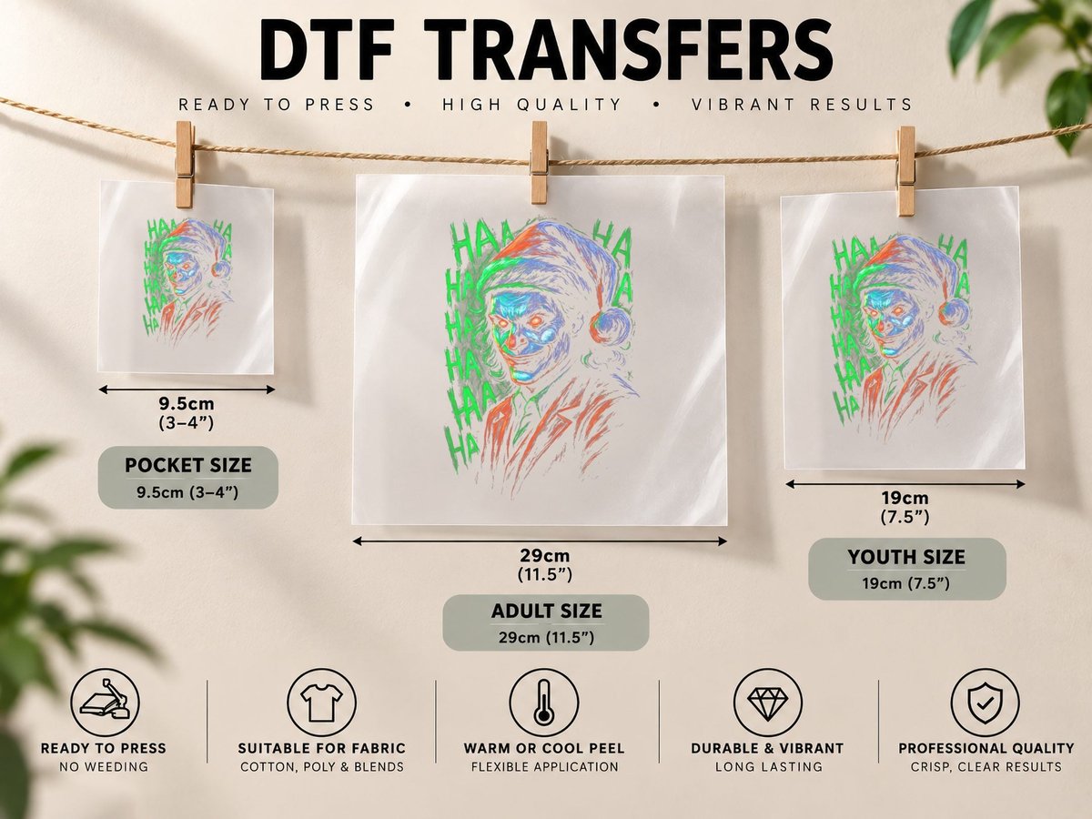 Joker Clown Character Green Red Blue Halftone Christmas DTF Transfer Iron On