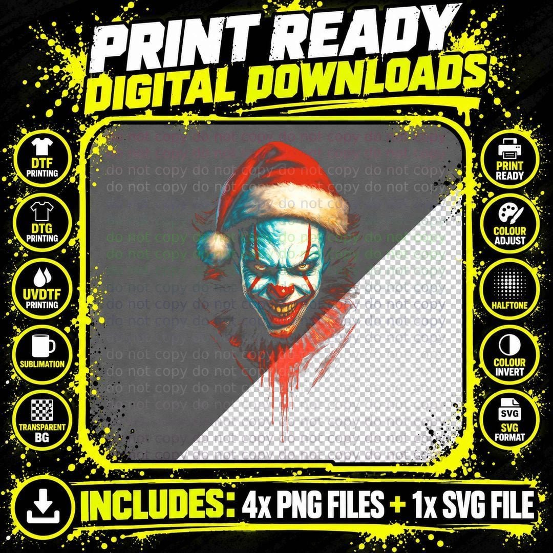 Joker Clown Santa Red White Blue Halftone T-Shirt Png SVG Digital Bundle