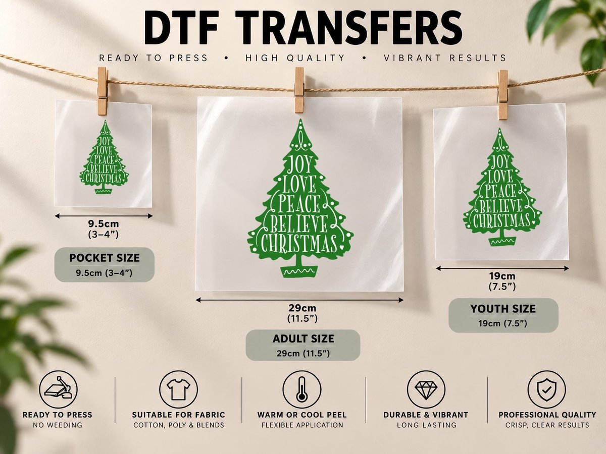 Joy Love Peace Believe Christmas DTF Transfer Iron On
