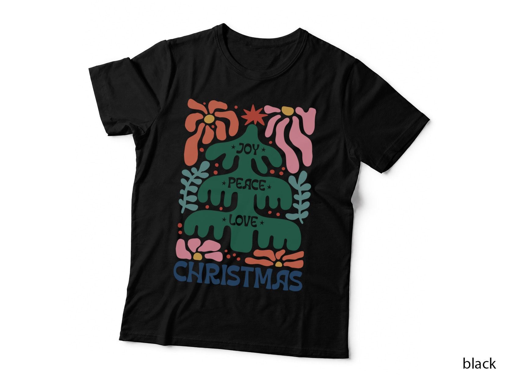 Joy Peace Love Christmas Boho Floral Quote T-Shirt