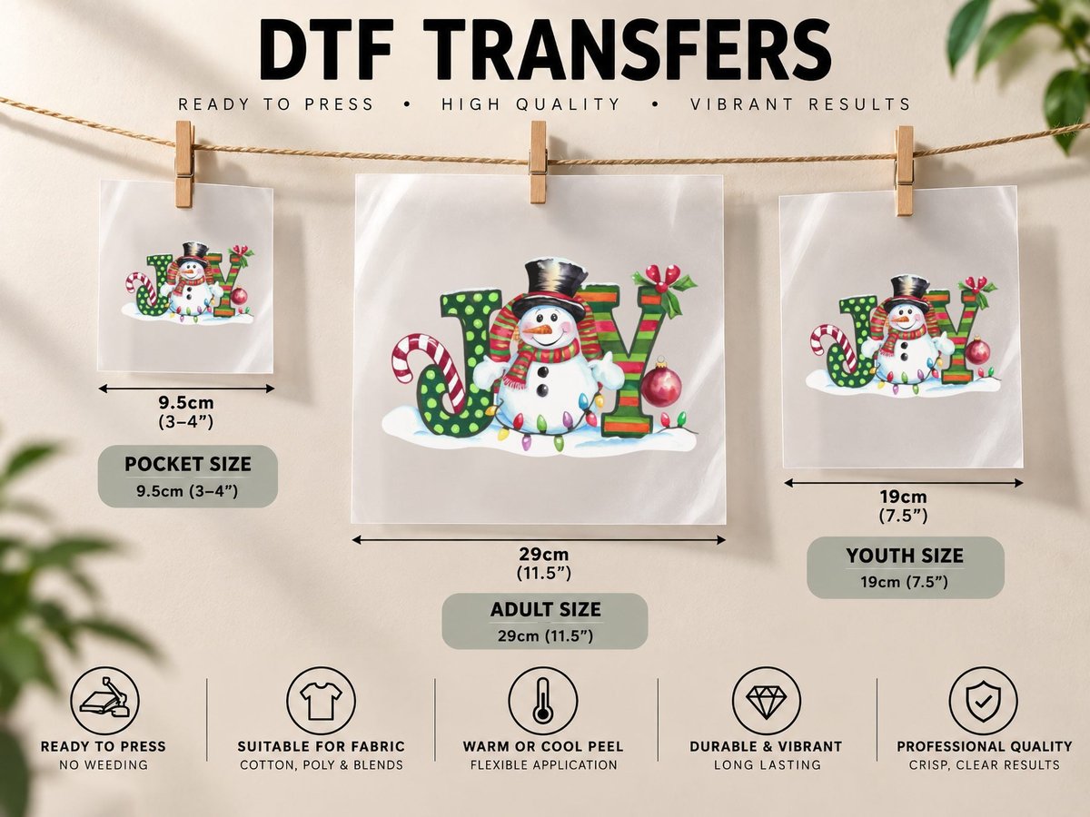 Joy Winter, Festive Snowman with Joy Letters Graphic DTF Transfer Iron On