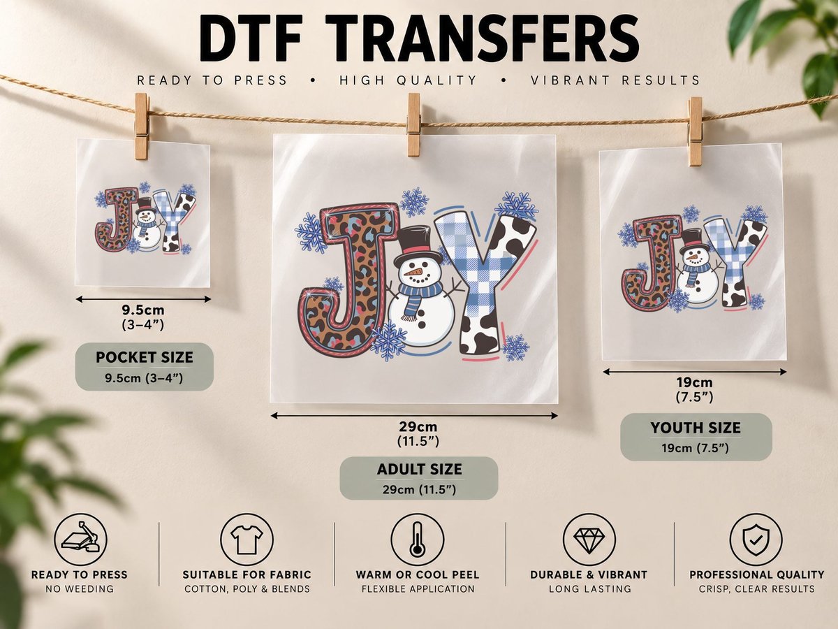 Joy Winter, Winter Snowman with Joy Letters Graphic DTF Transfer Iron On