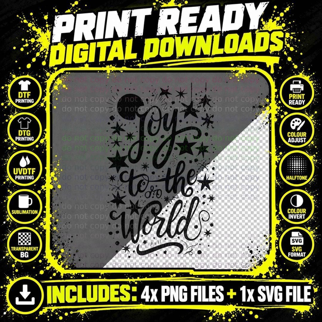 Joy to the World Black T-Shirt Png SVG Digital Bundle