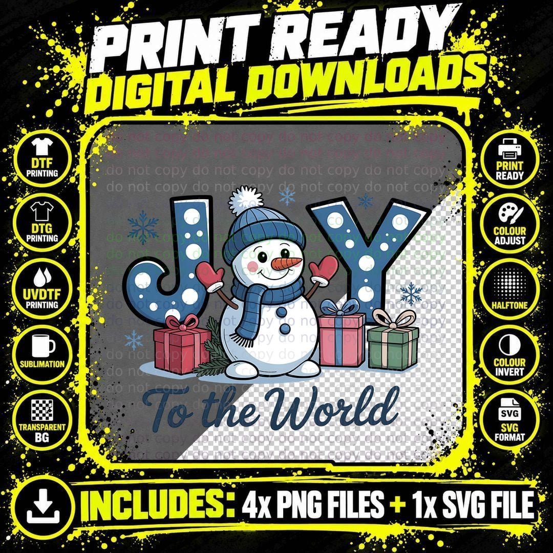 Joy to the World Winter T-Shirt, Joyful Snowman with Png SVG Digital Bundle
