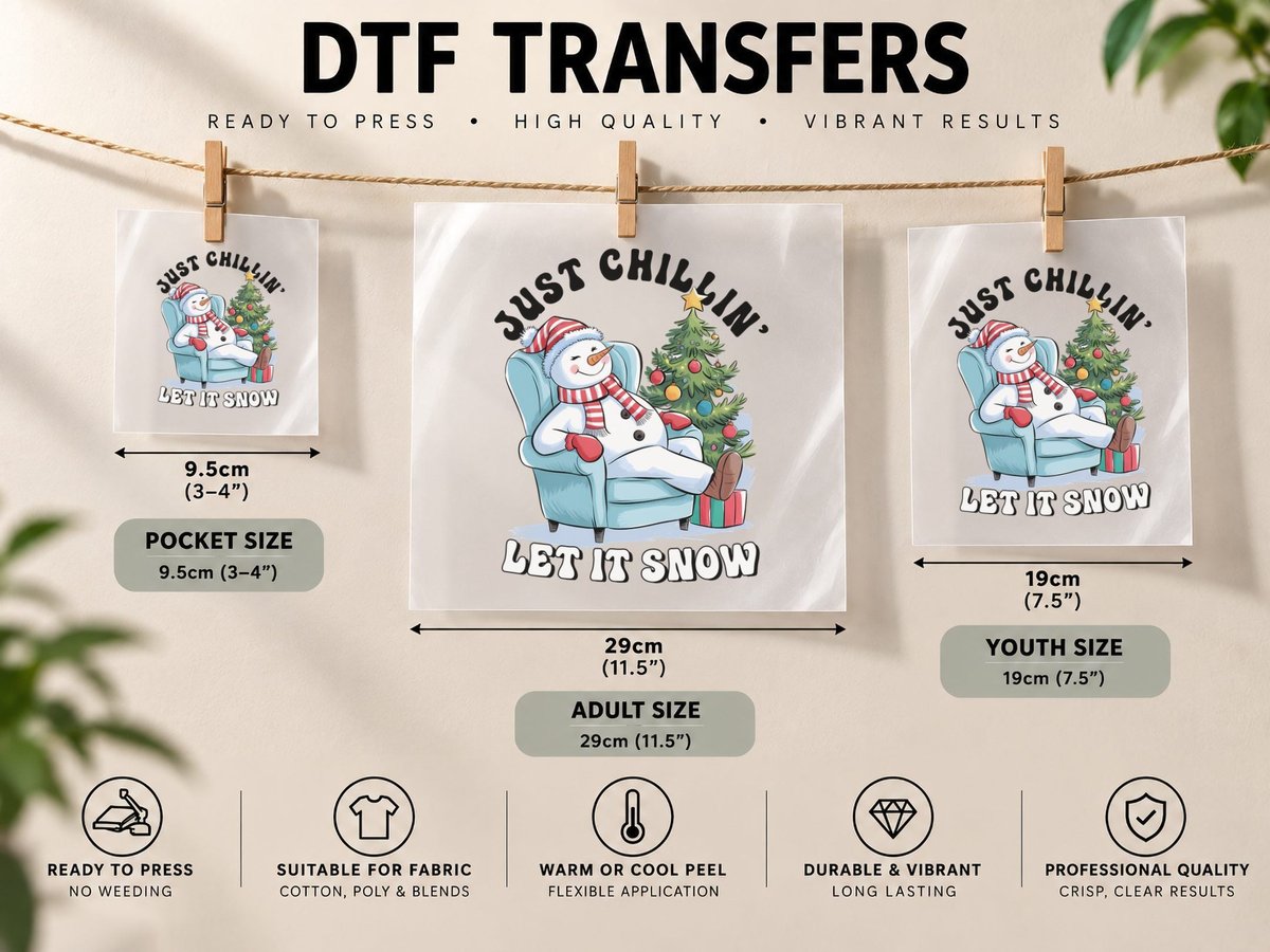 Just Chillin' Let It Snow Winter, Snowman Relaxing in DTF Transfer Iron On
