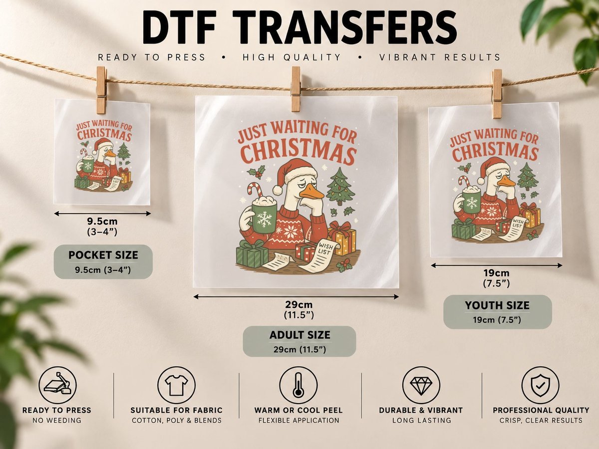 Just Waiting for Christmas, Funny Xmas, Ugly DTF Transfer Iron On