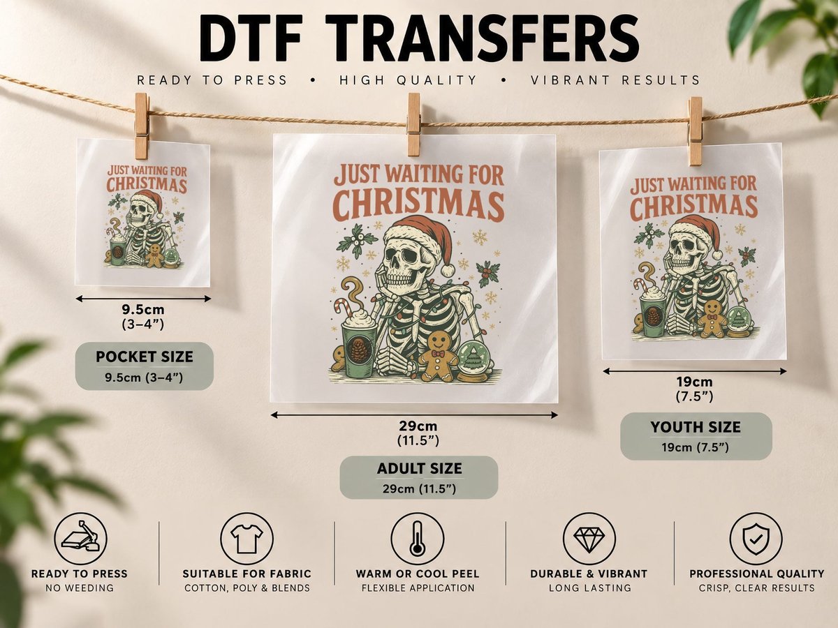 Just Waiting for Christmas, Funny Xmas DTF Transfer Iron On