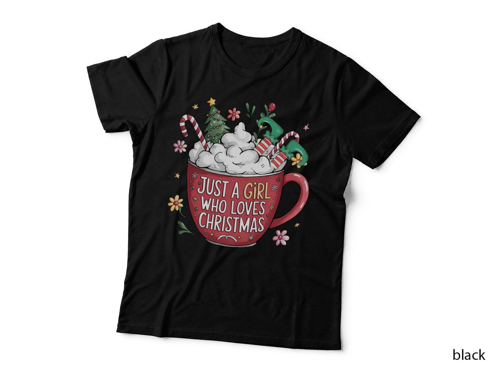 Just a Girl Who Loves Christmas Winter T-Shirt, Festive Mug with Marshmallows