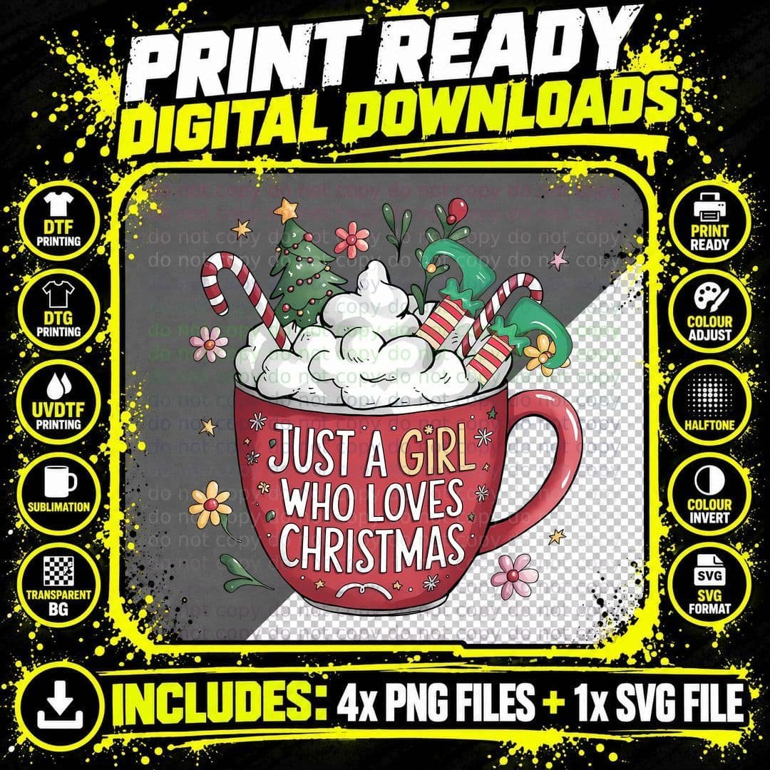Just a Girl Who Loves Christmas Winter T-Shirt Png SVG Digital Bundle