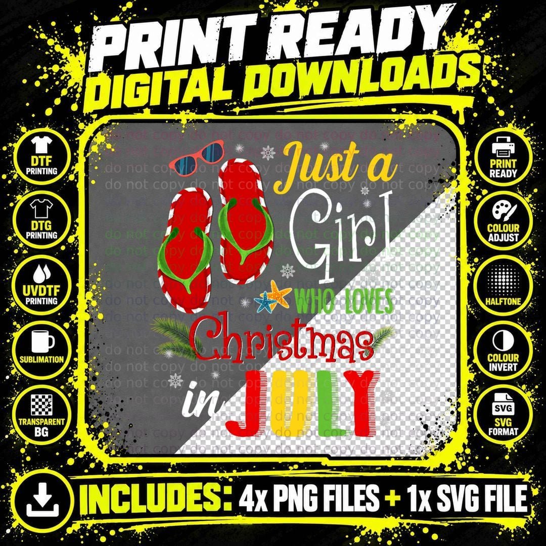 Just a Girl Who Loves Christmas in July Summer Gift Png SVG Digital Bundle