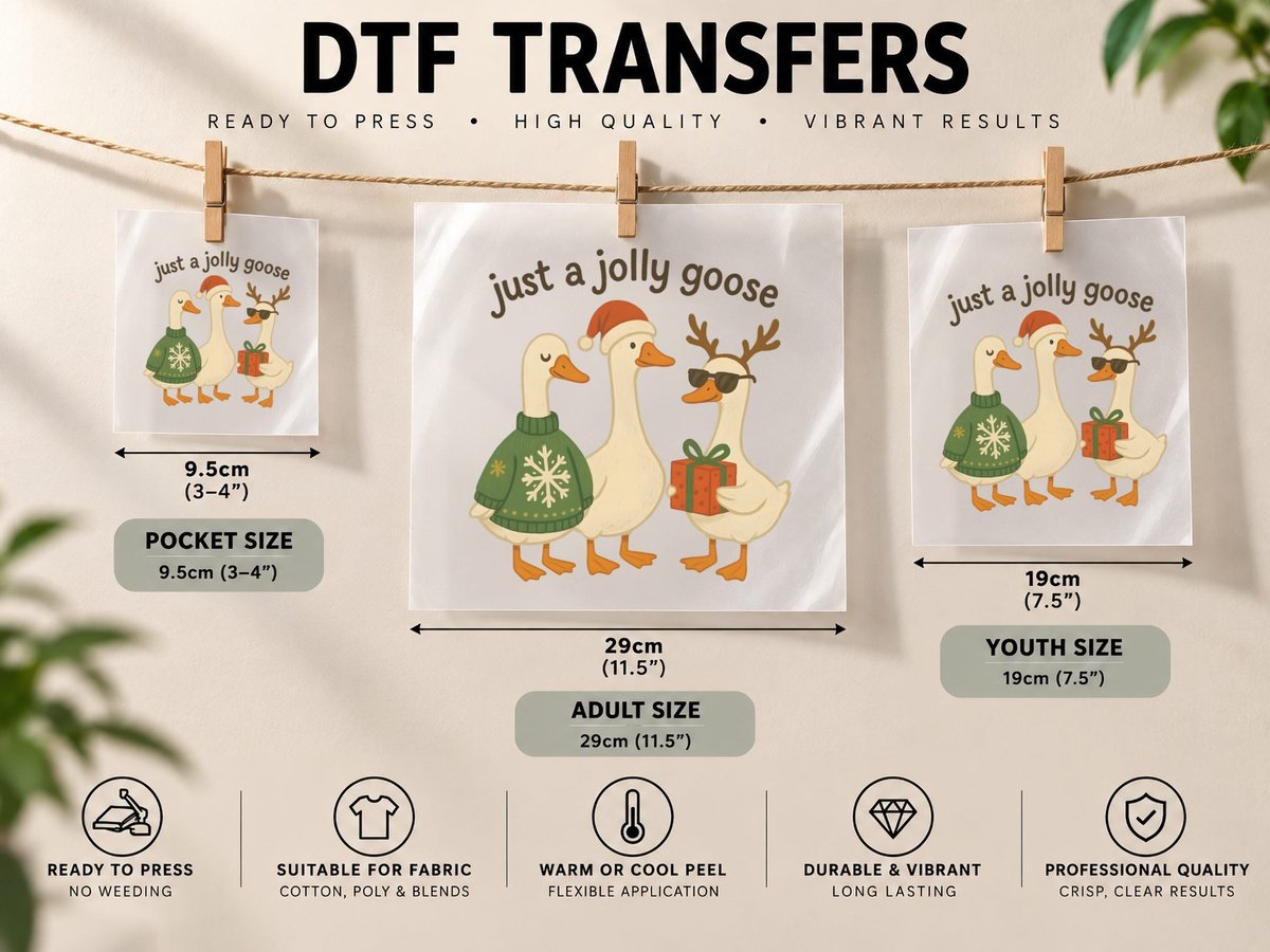 Just a Jolly Goose Christmas Design, Funny Xmas, Ugly DTF Transfer Iron On